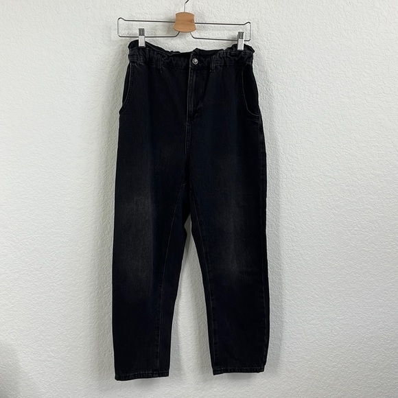 Zara Paperbag Waist High Rise Tapered Balloon Leg Cropped Jeans - Picture 2 of 14